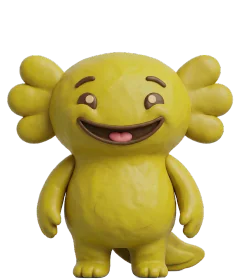 A clay axo monster, happy mood